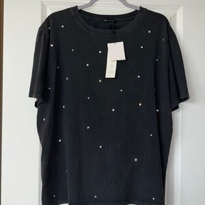 NWT Zara Rhinestone embellished oversized t shirt grey size large